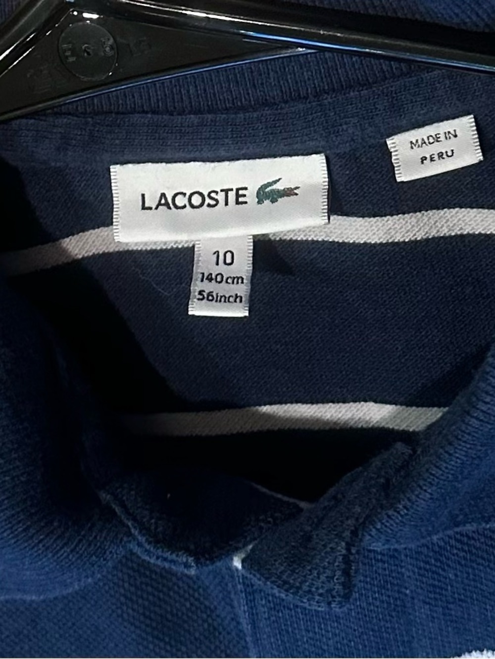 Lacoste Boys Navy & White Striped Polo with Croc Patch - Picture 4 of 5